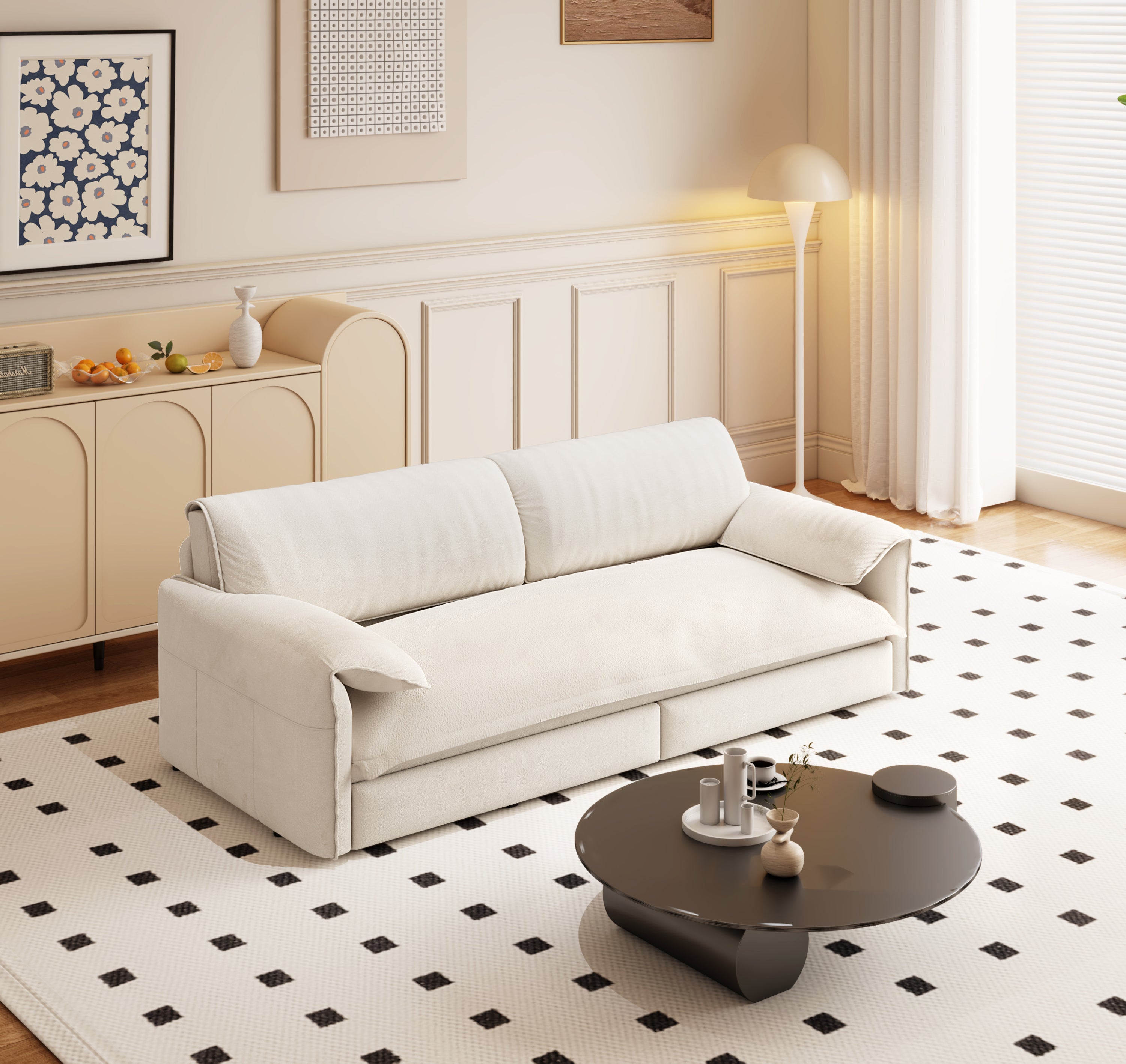 Pull-out sleeper mechanism partially extended — chaise configuration