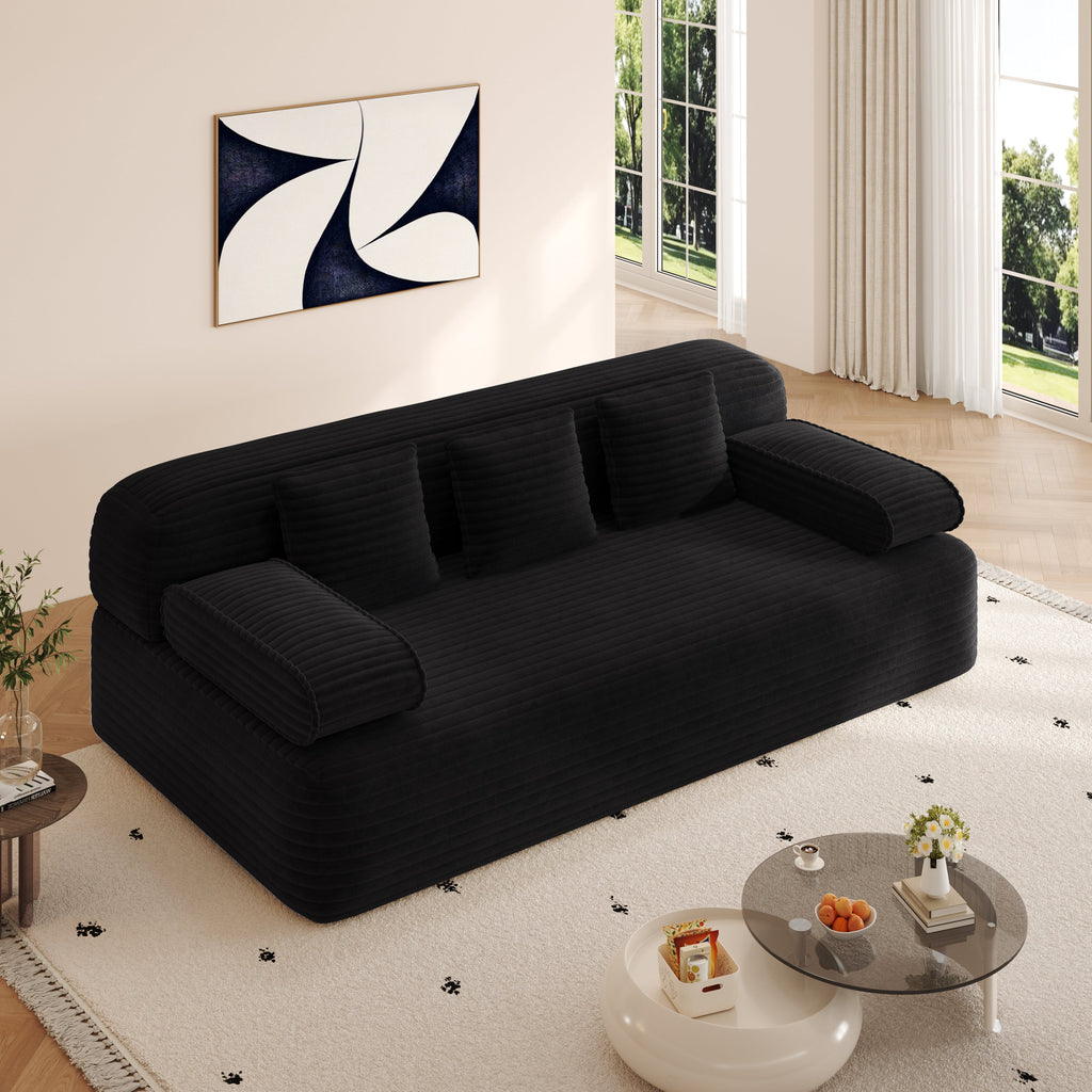 78.7' Frameless Sofa,2-in-1 Convertible Sofa Bed with 3 Pillows – Plush Corduroy Fabric, Multi-Functional 3-Seater Couch for Small Spaces, Apartments and Bedrooms,Beige