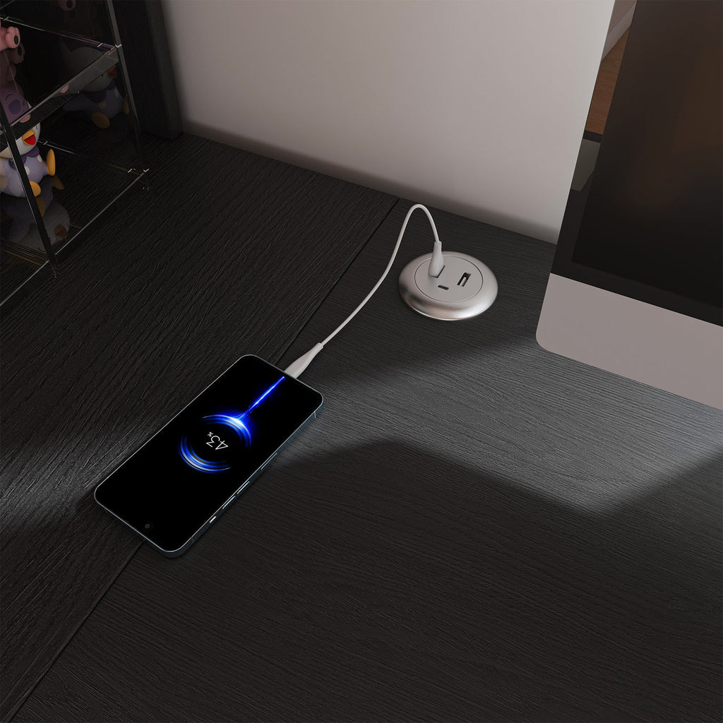 L-Shaped Computer Desk with Glass Cabinets, LED Lights & USB Charging — 43-Inch