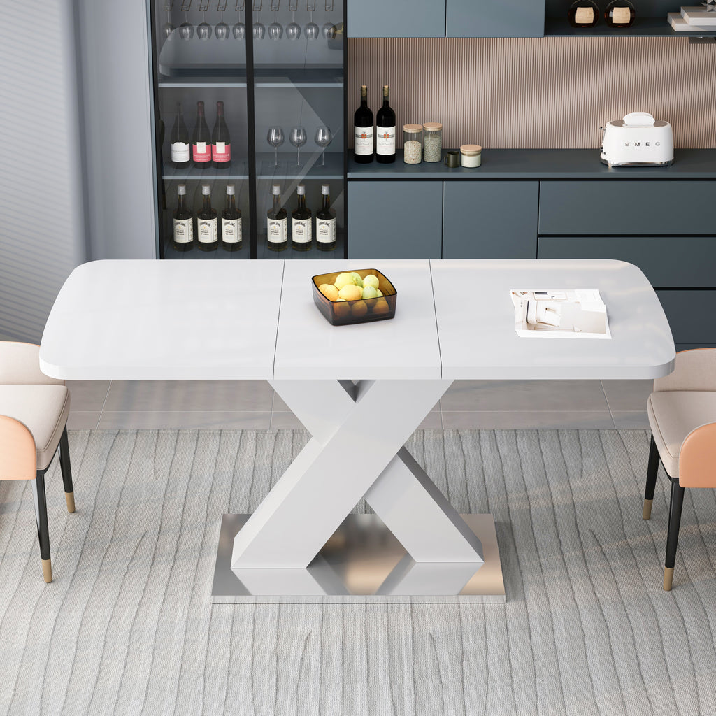 Extendable dining table with MDF top and X-shape legs overview