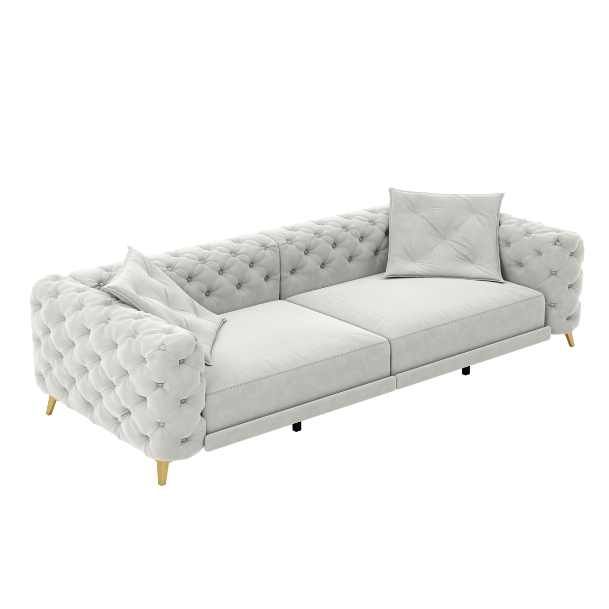 97.7' 3-in-1 Convertible Sleeper Sofa, 28.4' Deep Seat Pull Out Sofa Bed,Button Tufted Modern Sofa, 4-Seater Couch with Movable Ottoman for Apartment, Office, Bedroom,Beige/White