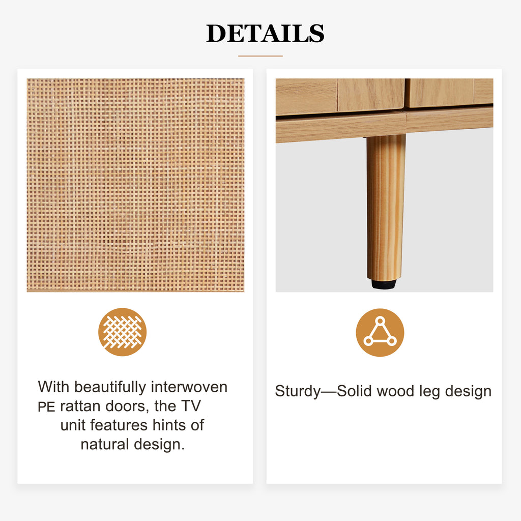 85-inch farmhouse rattan TV stand product photo