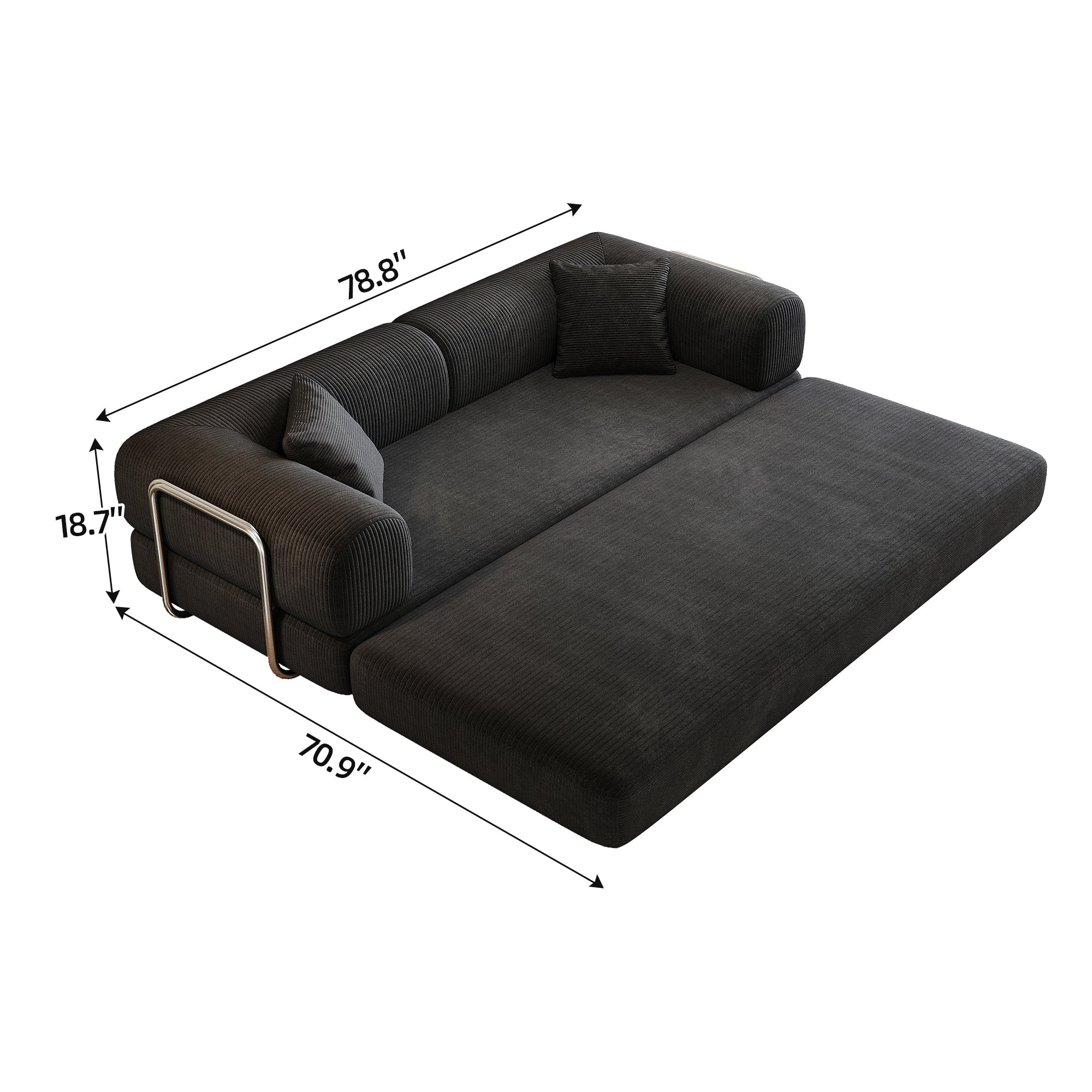 Backrest support armrest detail on black floor couch