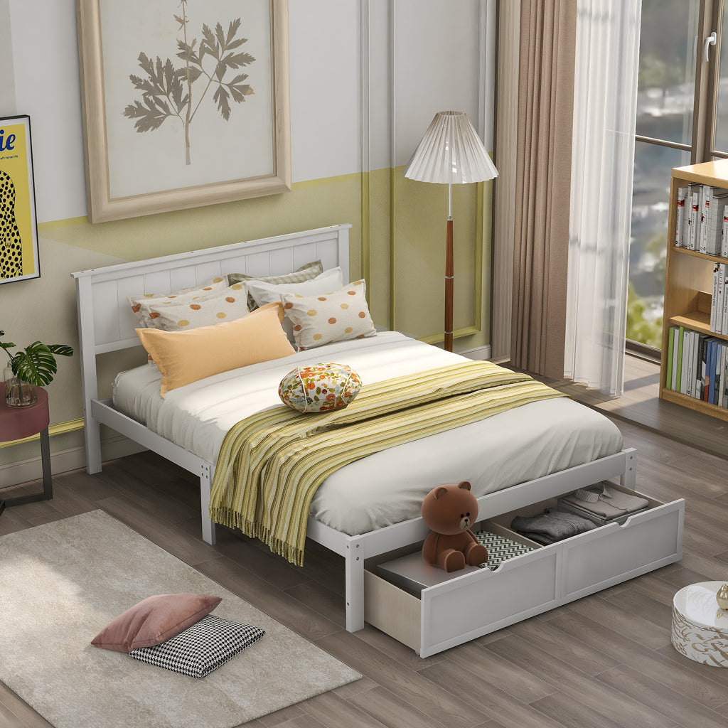 Full size platform bed drawer storage close-up