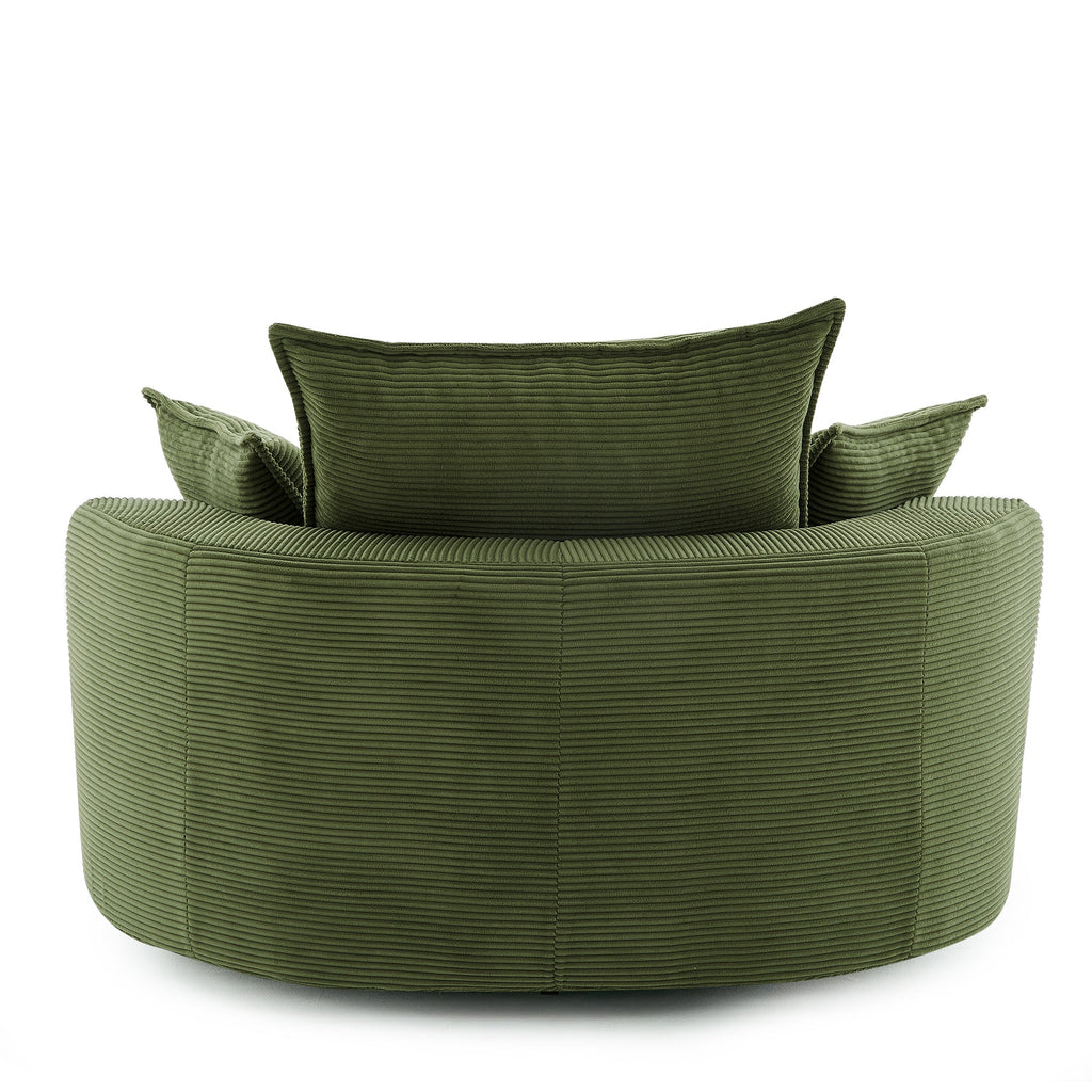 Corduroy Swivel Barrel Chair — 360° with Removable Pillows