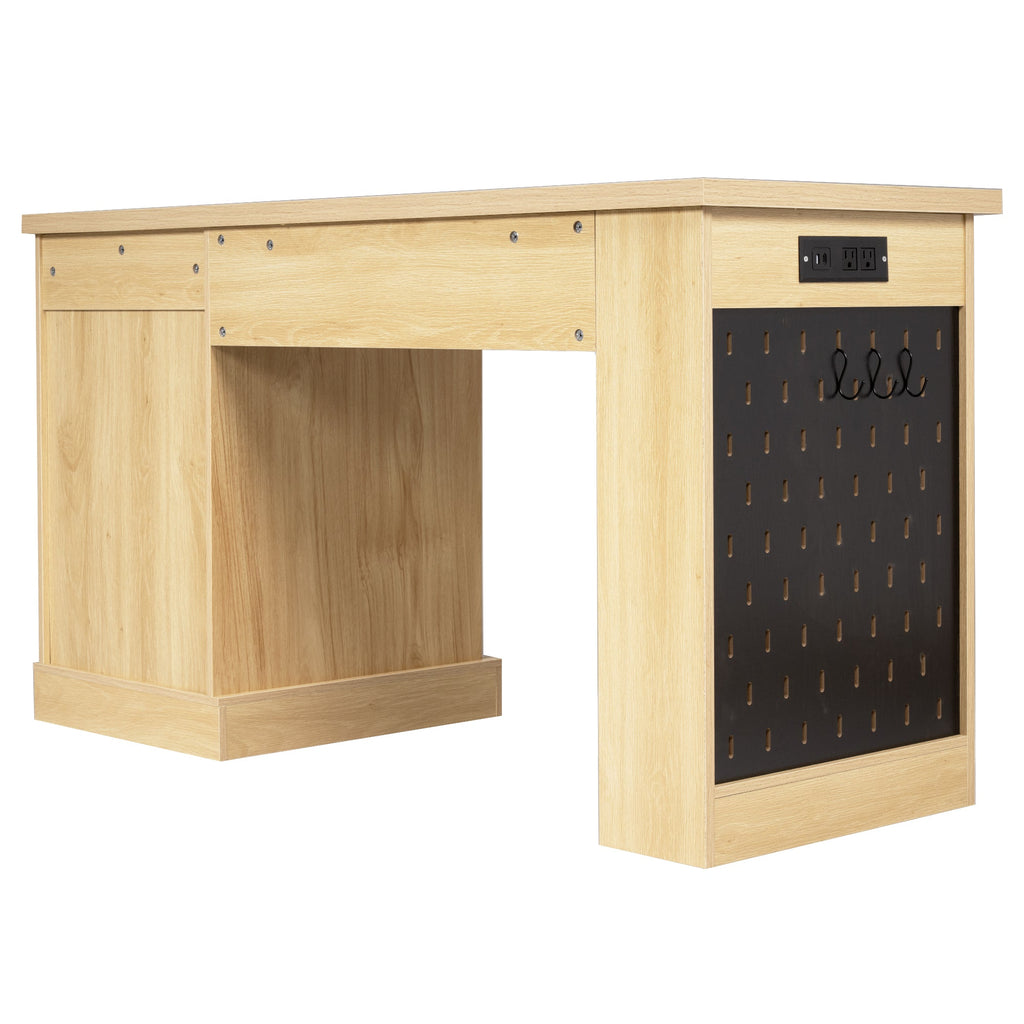 Fluted Office Desk with Pegboard, Charging Station, Keyboard Tray & Storage — 55-Inch