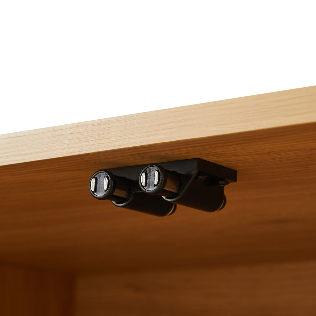 Natural wood media console side profile