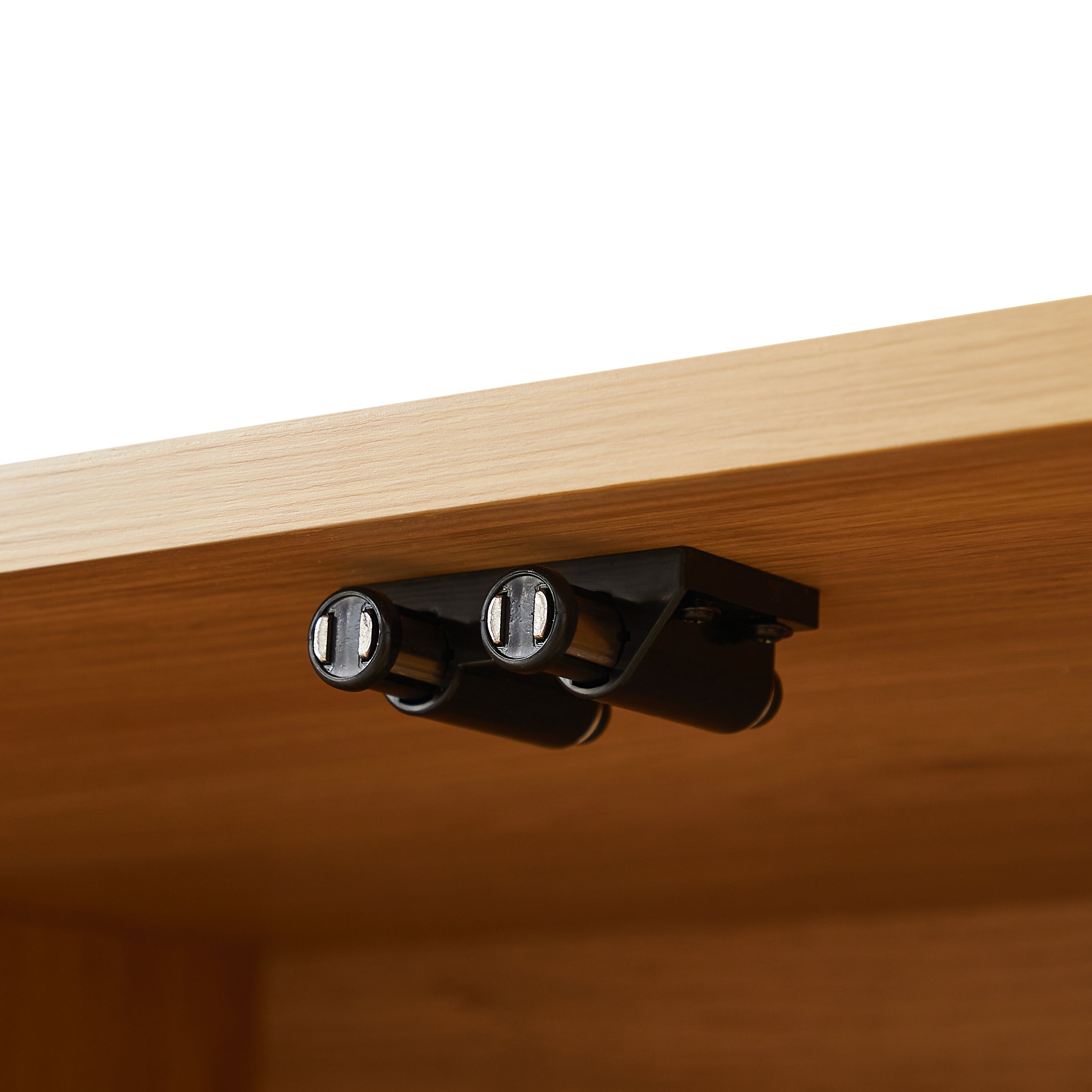 Natural wood media console side profile