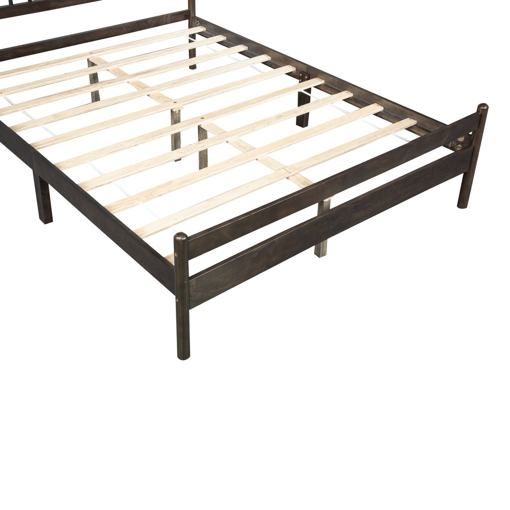 Traditional Style Queen Size Bed with Headboard and Footboard, Pinewood Bed with Strengthened Bed Frame ,Walnut