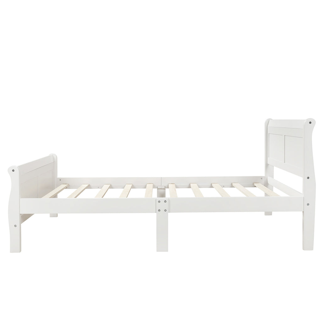 White sleigh platform bed in bedroom setting