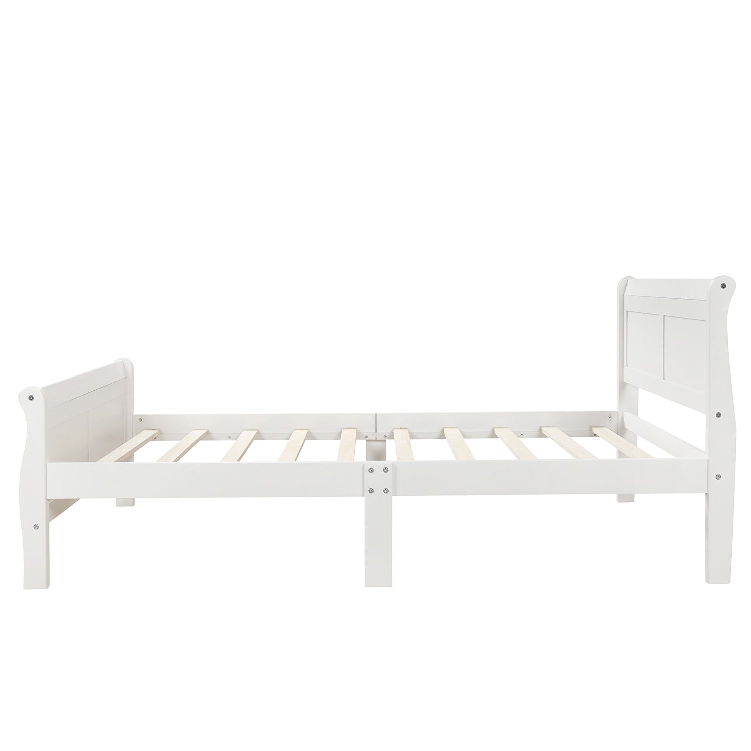 White sleigh platform bed in bedroom setting