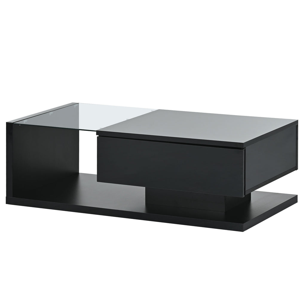 Modern black center table drawer storage open