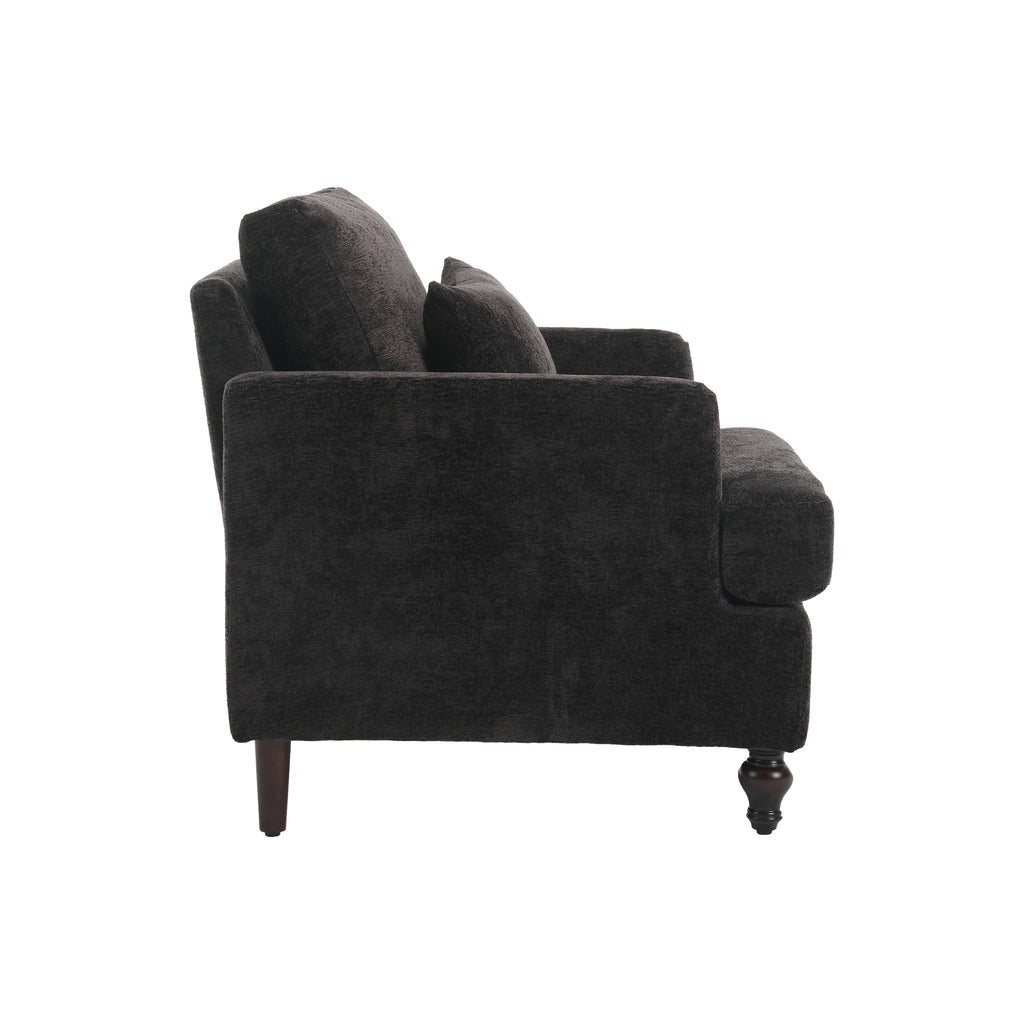 Mid-century accent chair black chenille lifestyle view