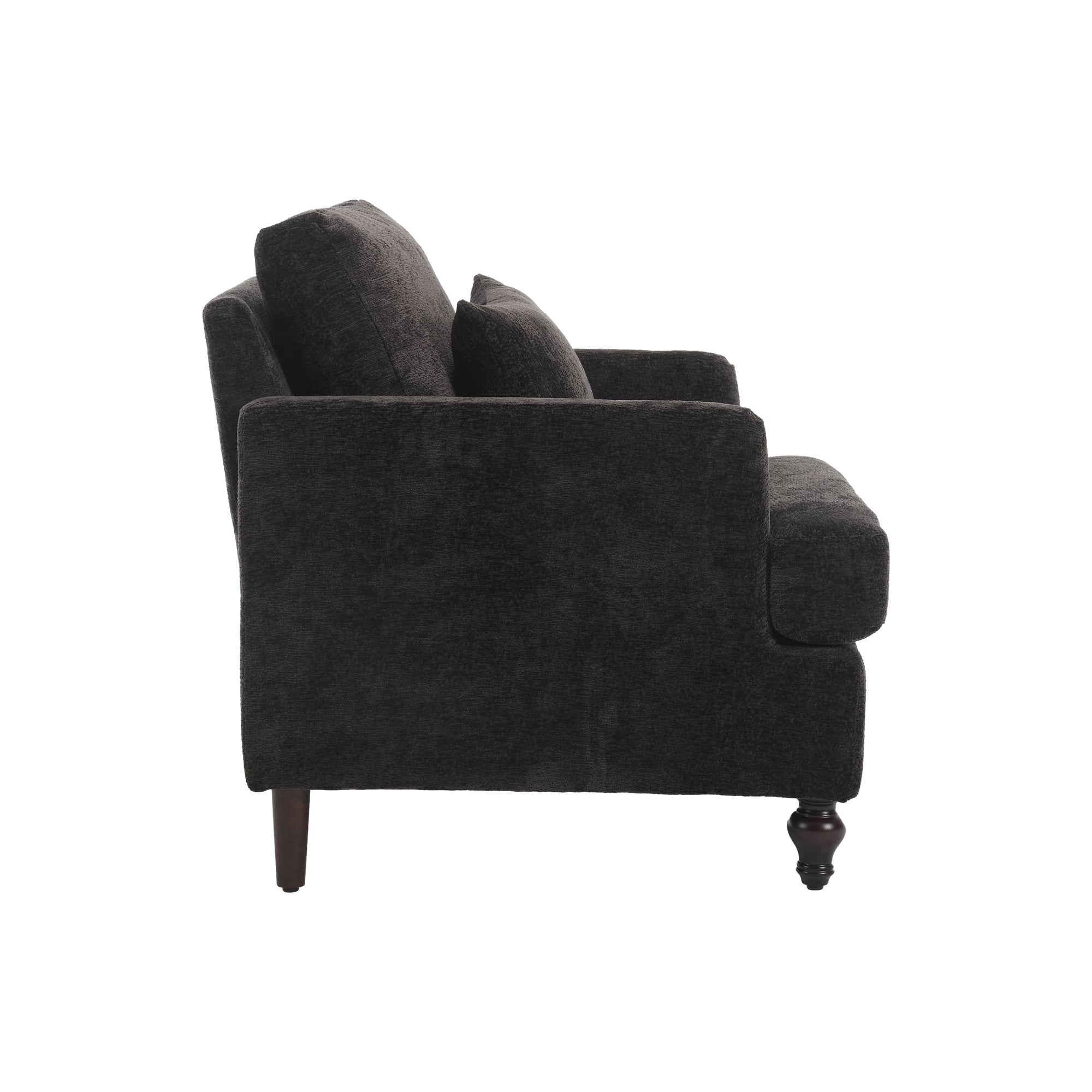 Mid-century accent chair black chenille lifestyle view