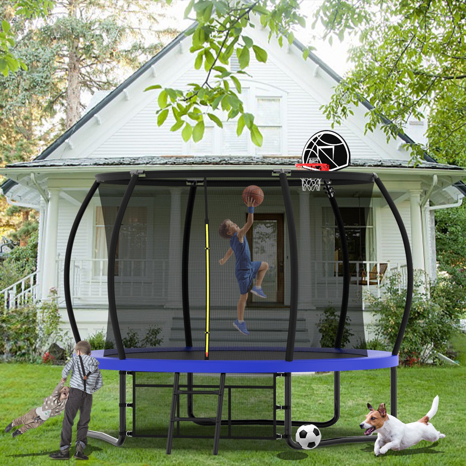 Kids trampoline PE safety net and foam pole padding detail