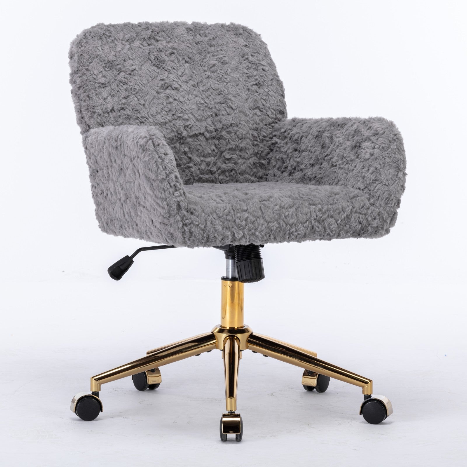 Faux Fur Office Chair — 40° Reclining with Gold Metal Base & Wheels