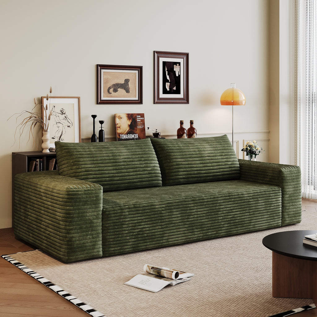 Modern green corduroy sofa product photo