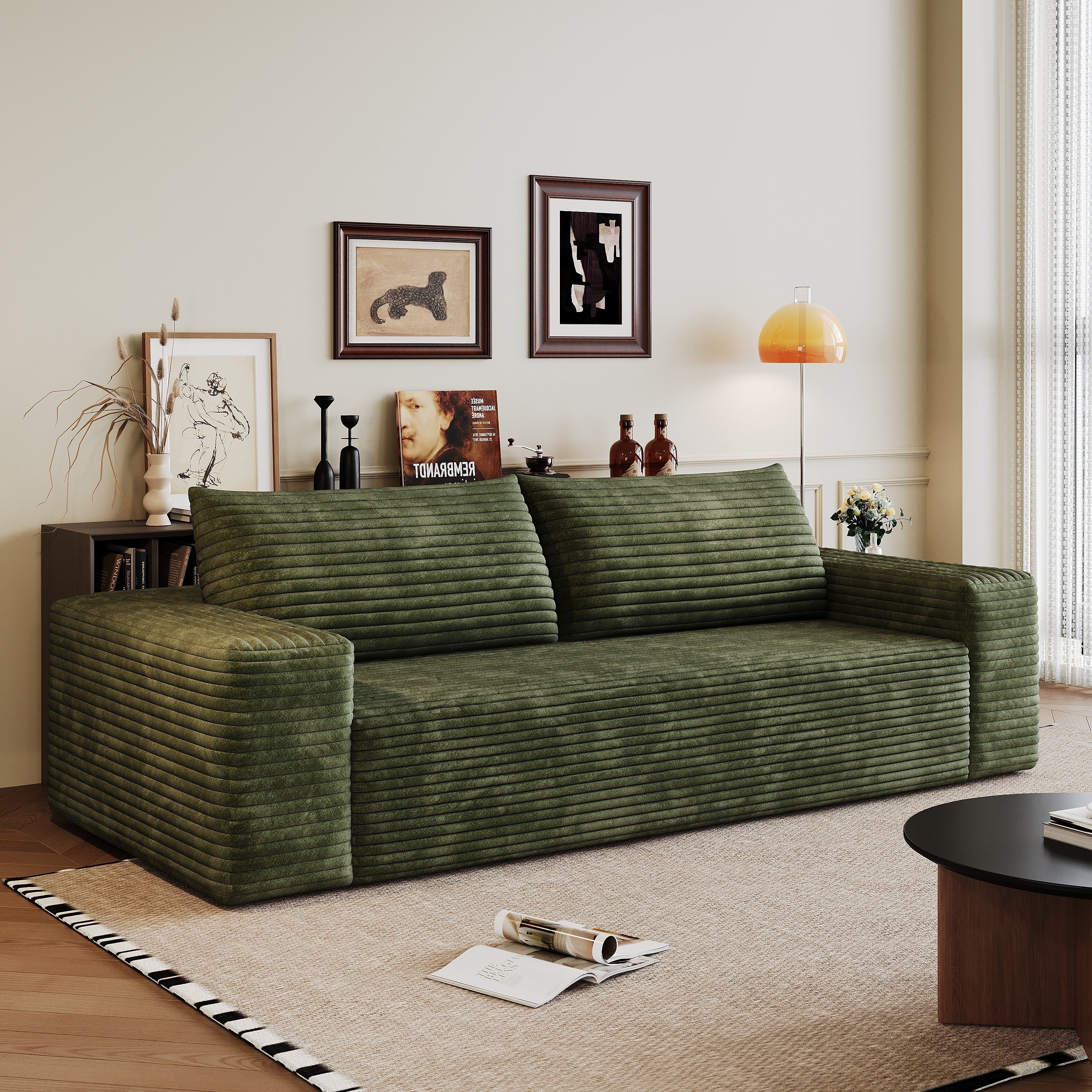 Modern green corduroy sofa product photo