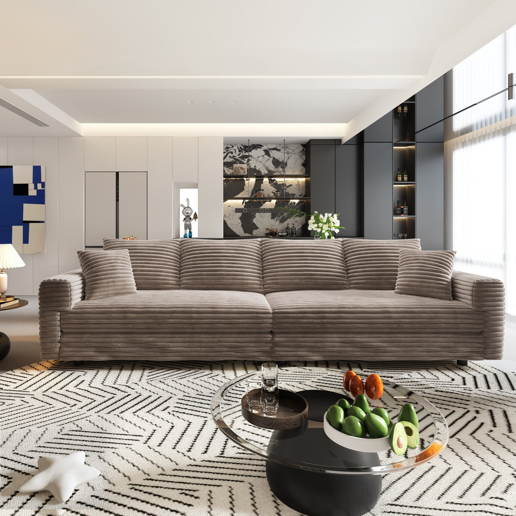 102.4 'Plush Corduroy 4-Seat Sofa,Modern Comfy Upholstered Sofa Cloud Couch,Deep Seat Couches with Soft Pillows and 3 Ottomans,Convertible Sofa Lounge Chair,Black(Old SKU:W1885S00287)