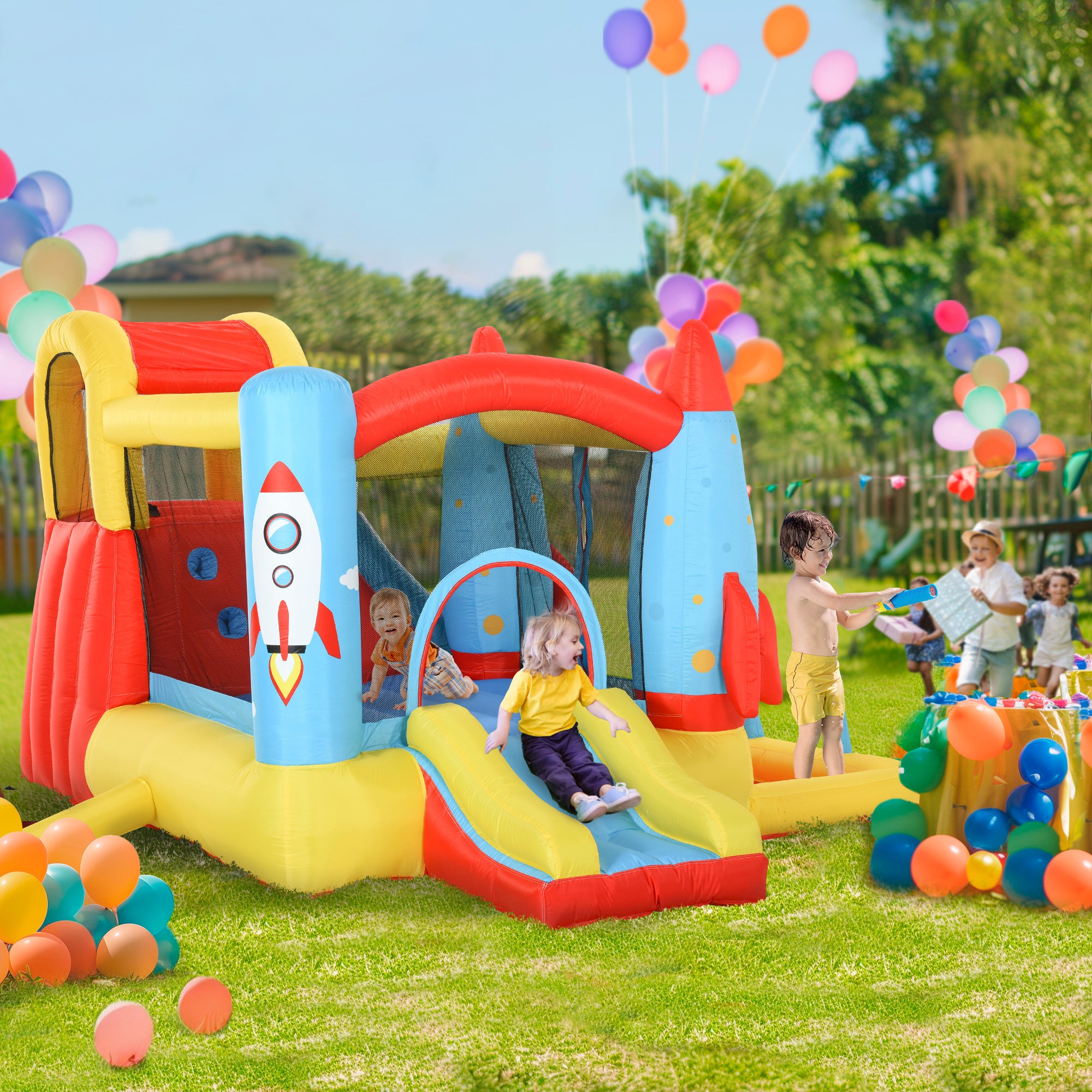 Outdoor inflatable bounce house full view