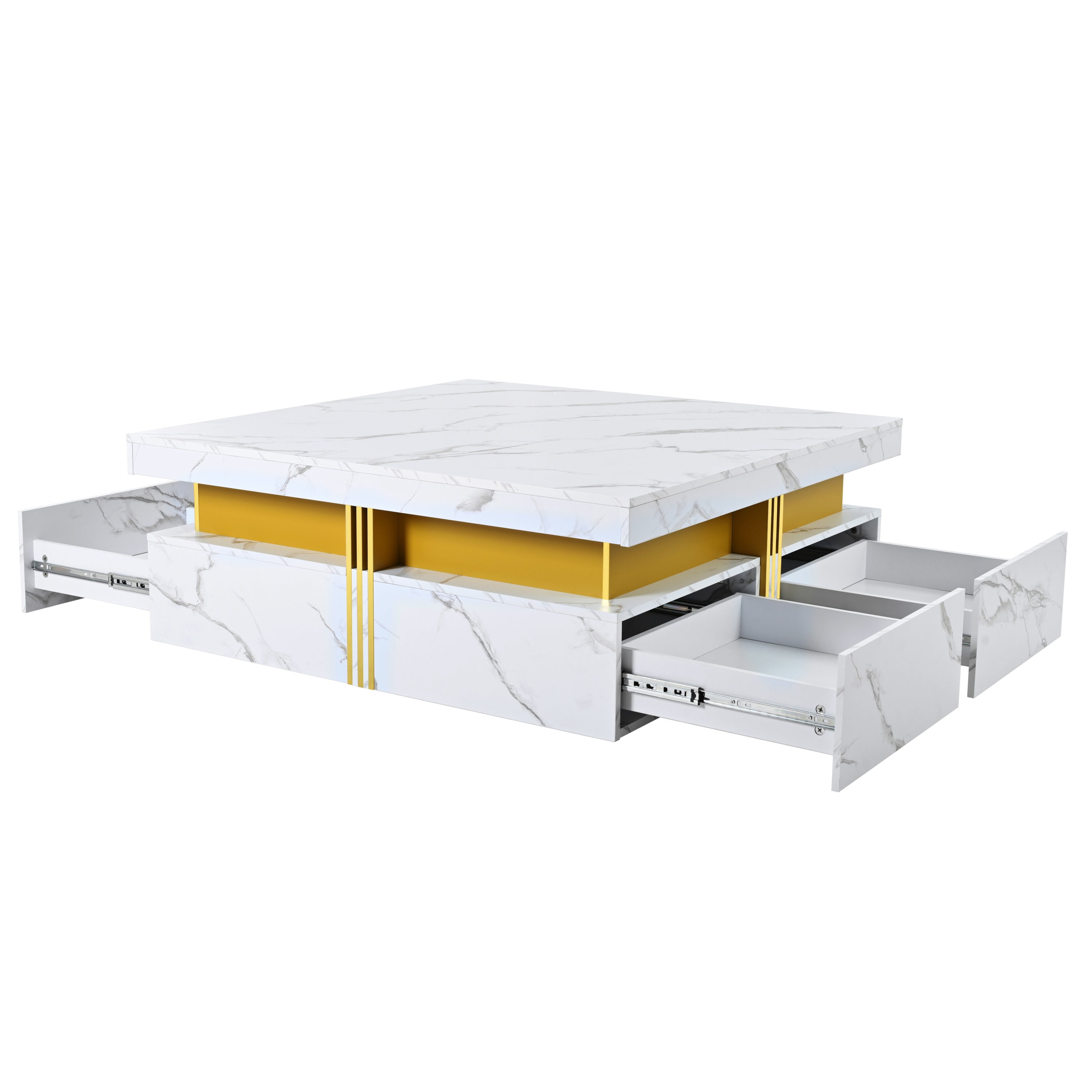 Square Storage Coffee Table — 4 Drawers & Gold Accents