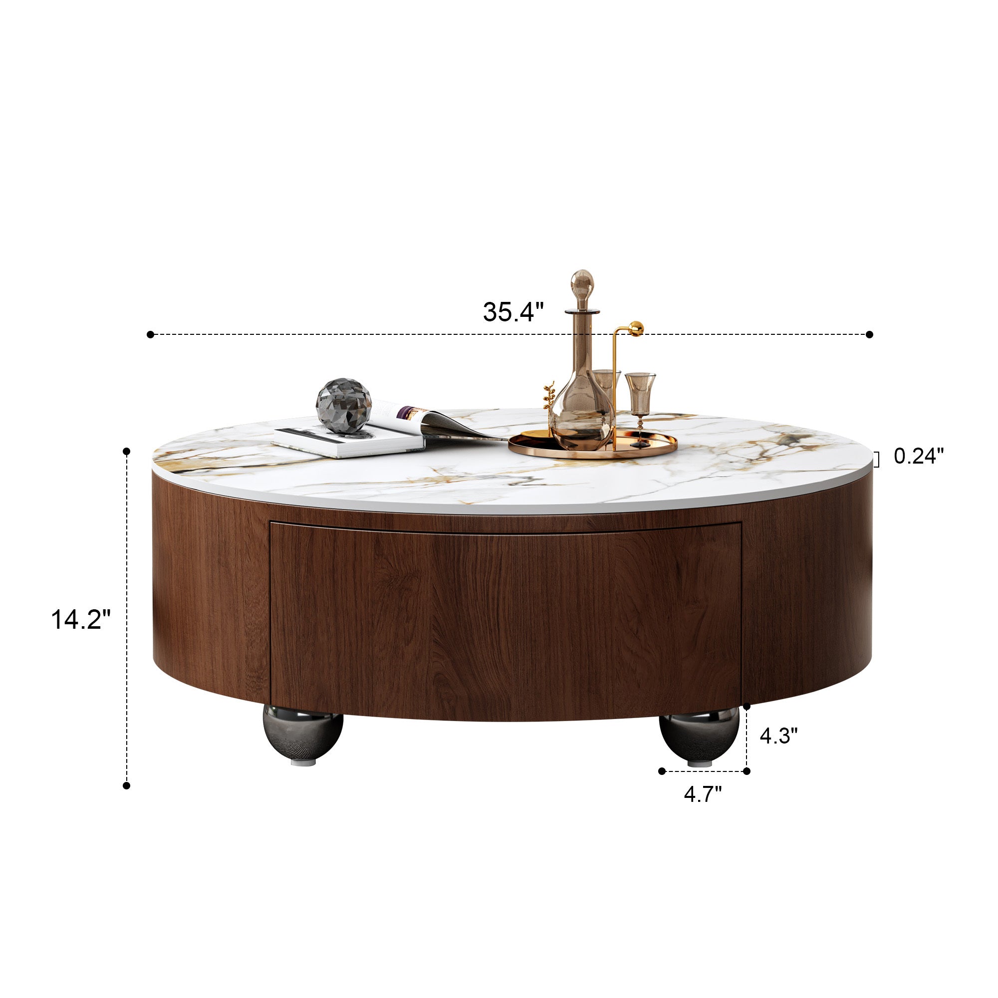 Contemporary round coffee table sectional sofa living room setting