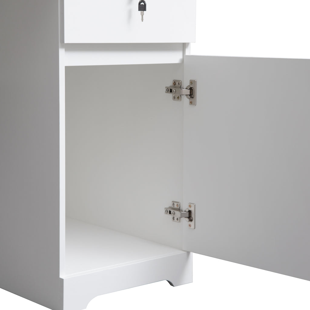 White computer desk side profile with hutch