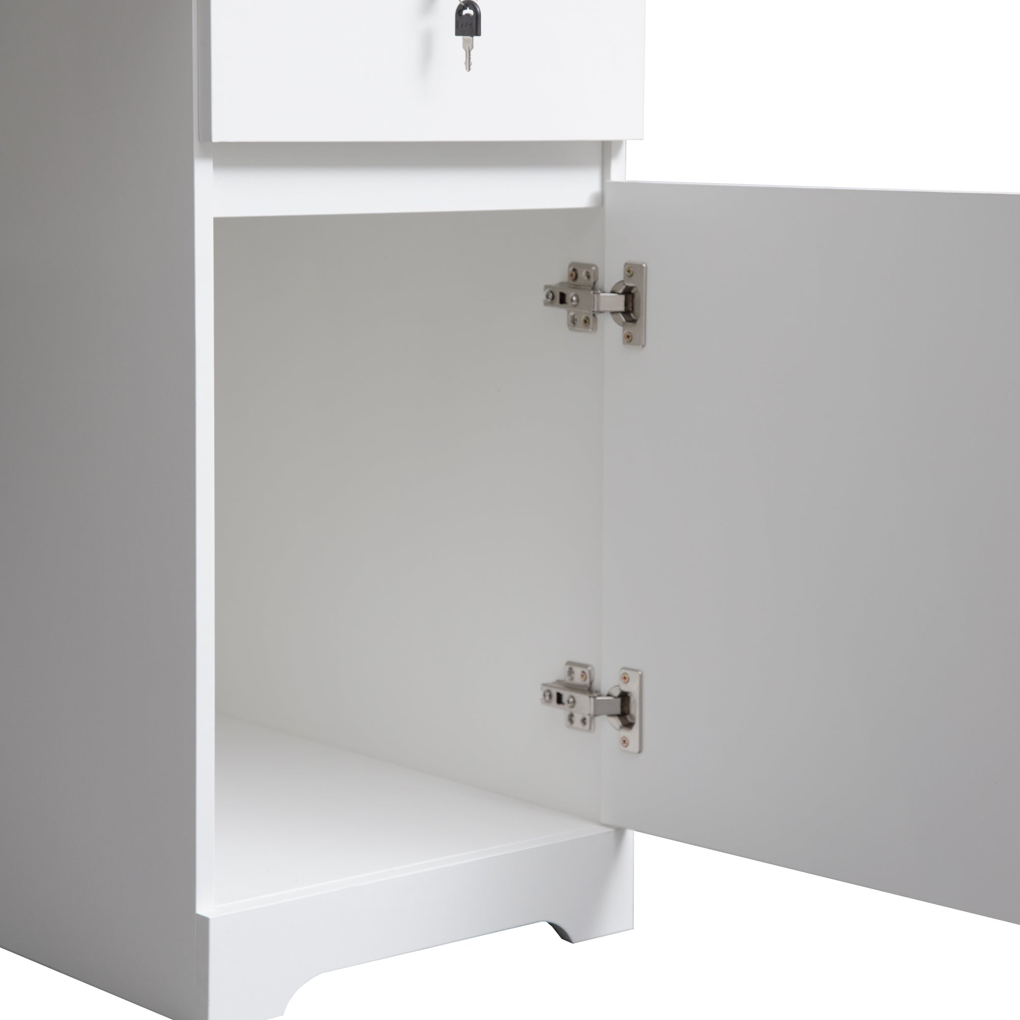 White computer desk side profile with hutch
