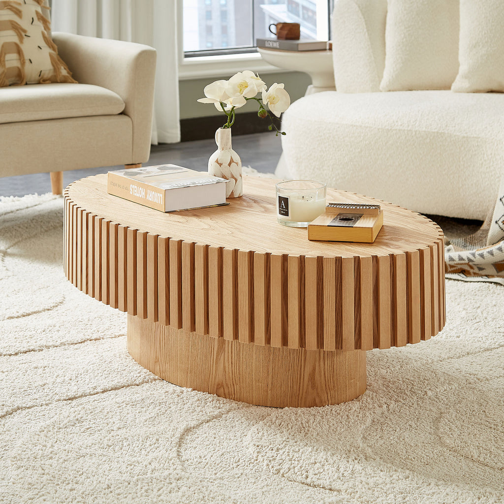 Oval coffee table handcraft relief surface detail