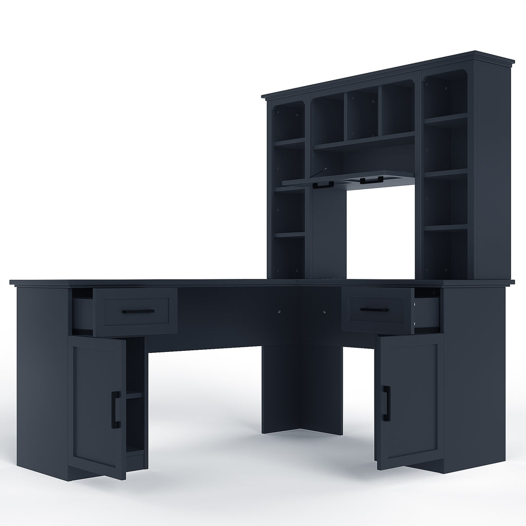 Right-side open shelves and flip shelf detail