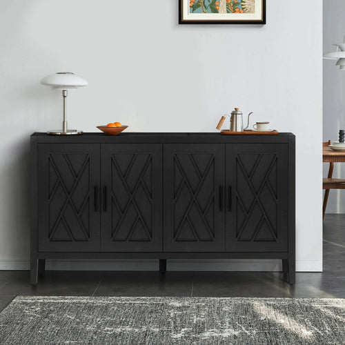 60 inch antique black sideboard with four doors — full overview