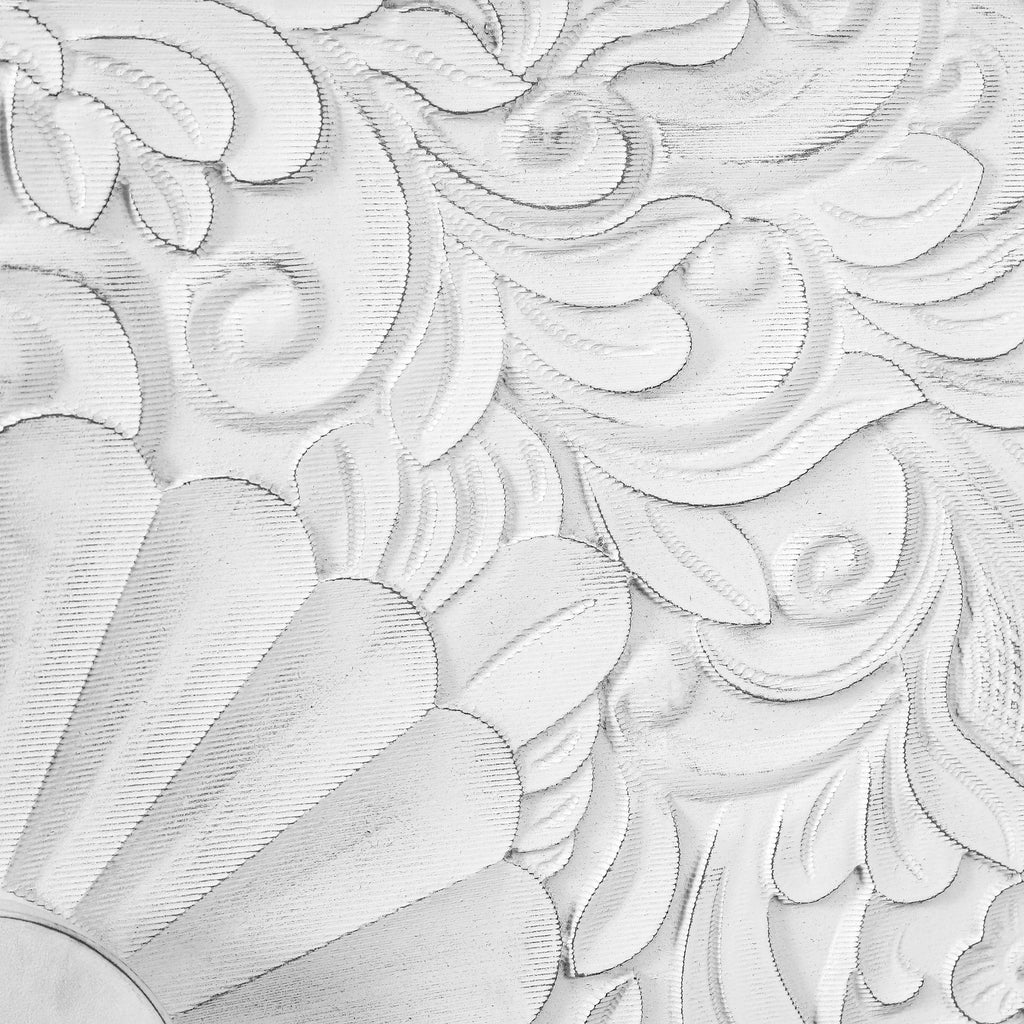 White carved door sideboard black glossy frame detail