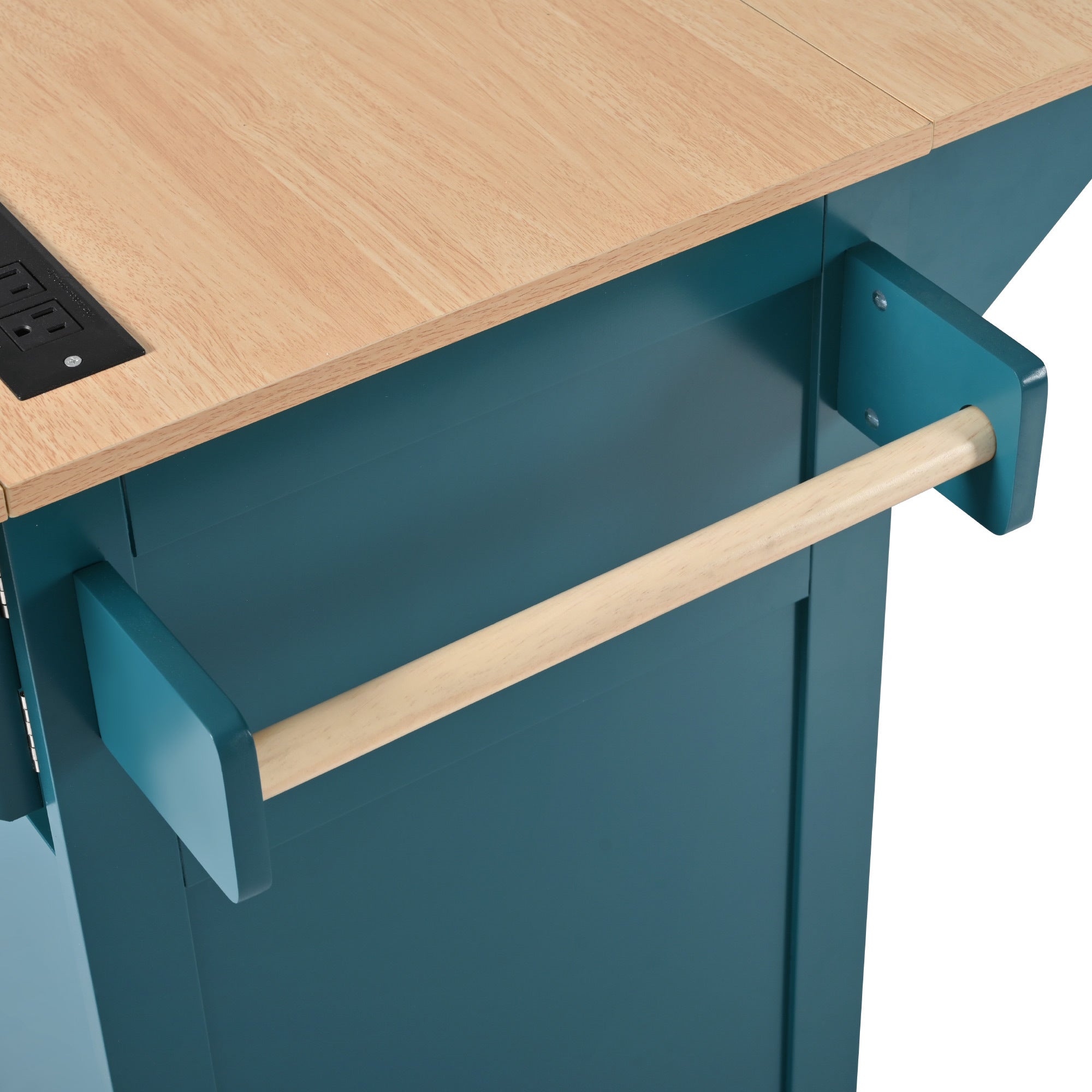 K&K 55.7'' Large Kitchen Island with 2 Drop Leaf,, Rolling Kitchen Cart on 5 Wheels with Power Outlet, Folding Storage Dining Table with Spice & Towel Rack , 3 Drawers, for Kitchen, Dining Room,Black