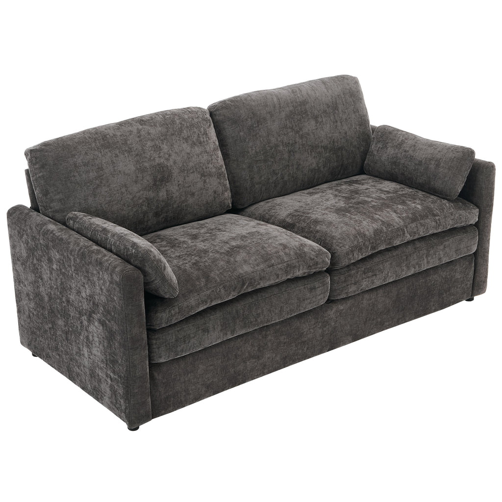 Gray loveseat elegant side stitching detail