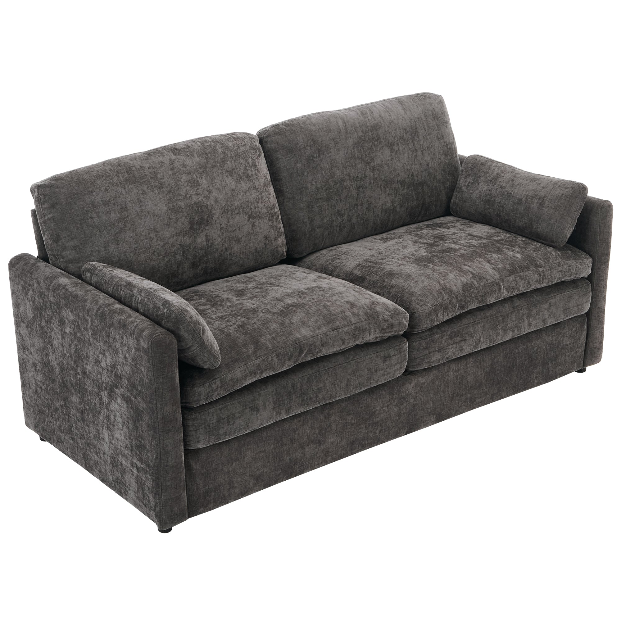 Gray loveseat elegant side stitching detail
