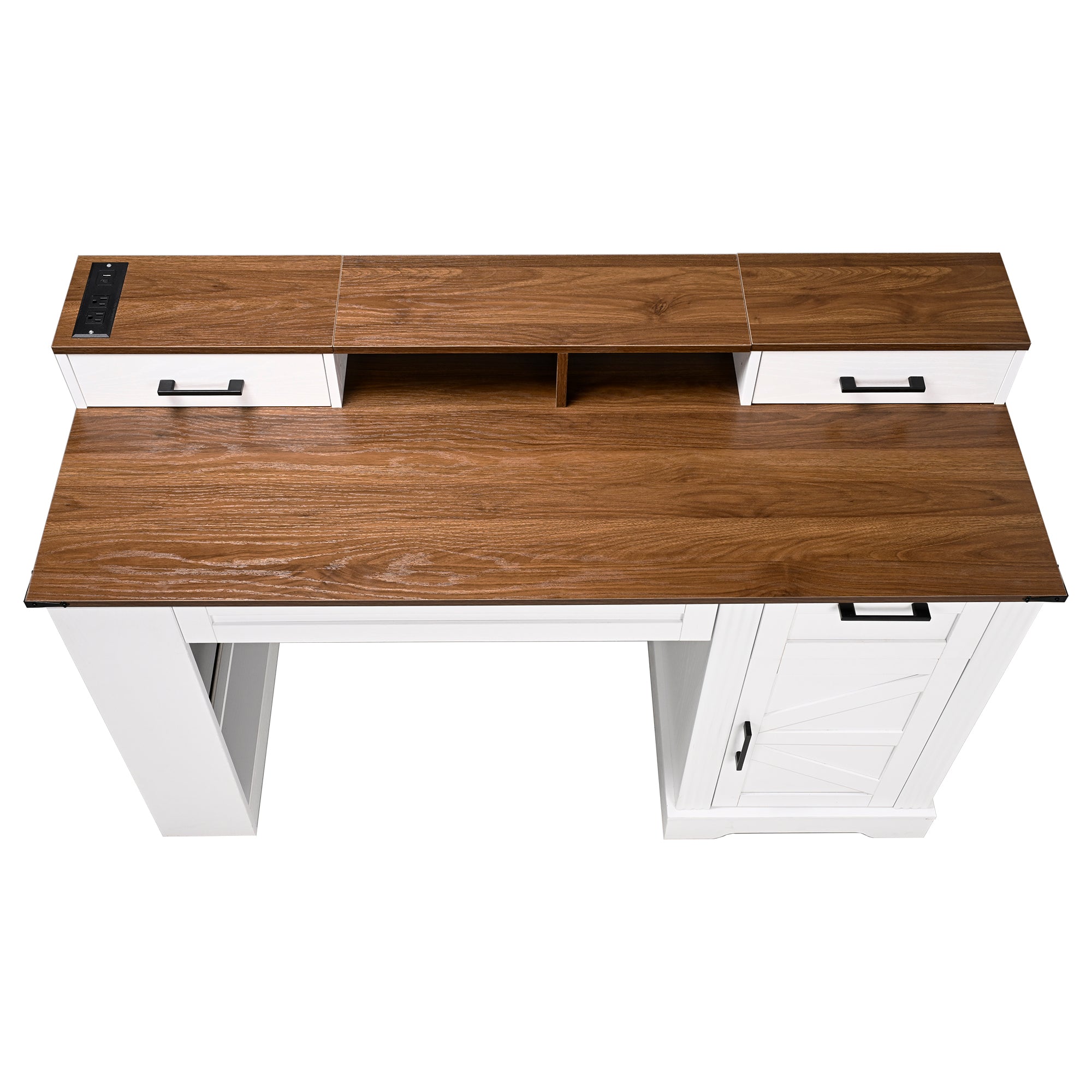 White desk monitor stand detachable support plate detail