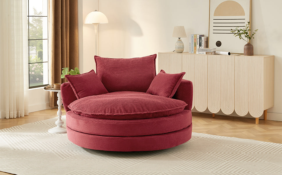Corduroy Swivel Barrel Chair — 360° with Removable Pillows