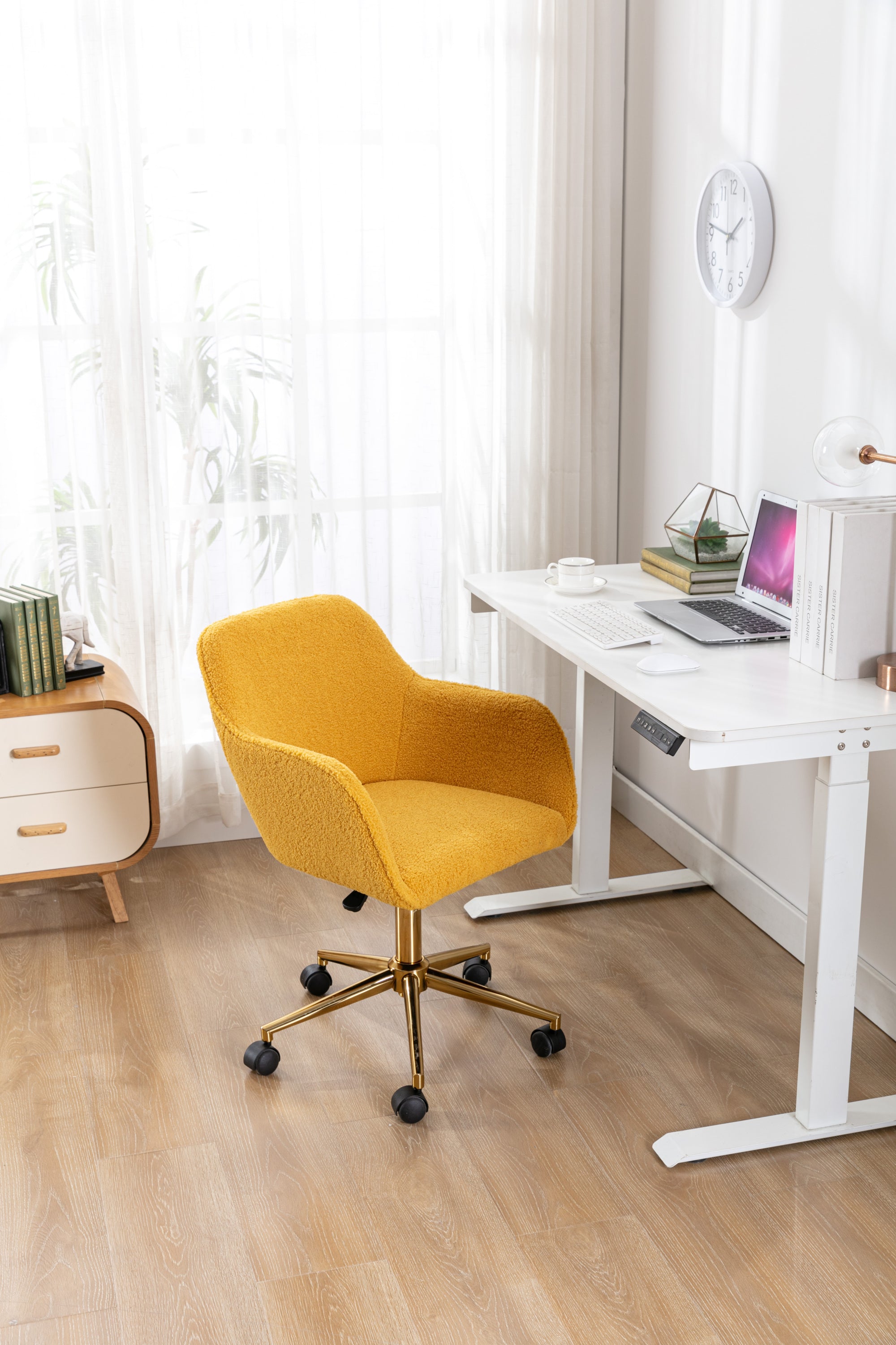 Teddy Office Chair — Adjustable Height with Gold Metal Base & Wheels