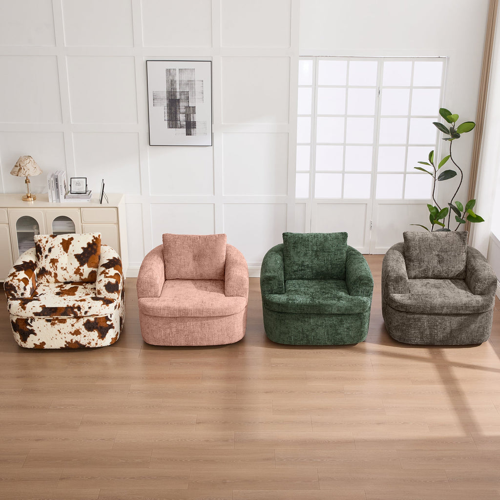 Chenille Swivel Barrel Chair — 360° Dual-Layer Cushion