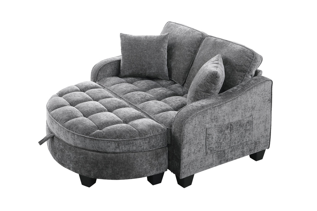 Corduroy 2-Seater Sofa Chaise — Storage Footrest & 2 Pillows, 42.7" Wide