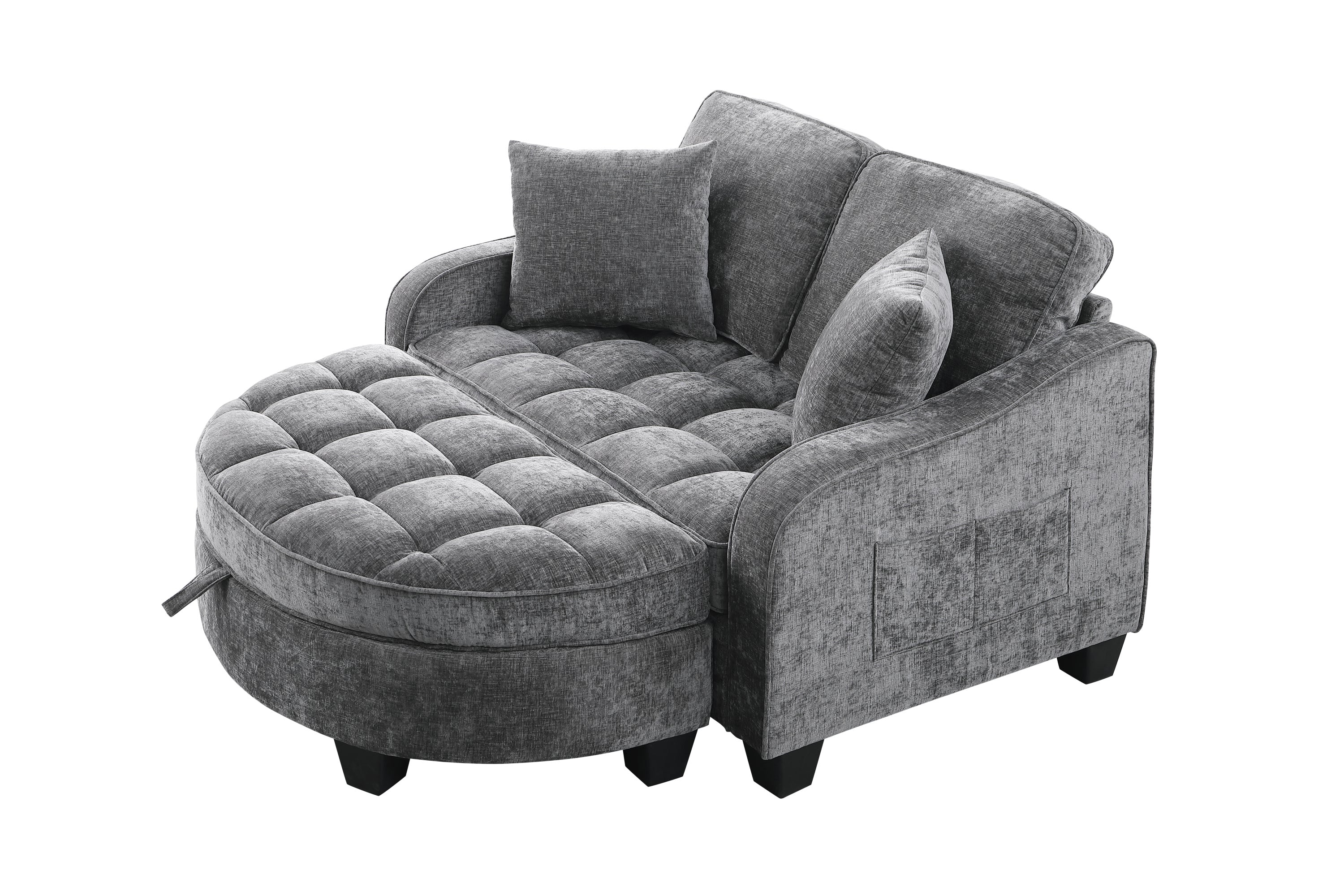 Corduroy 2-Seater Sofa Chaise — Storage Footrest & 2 Pillows, 42.7" Wide