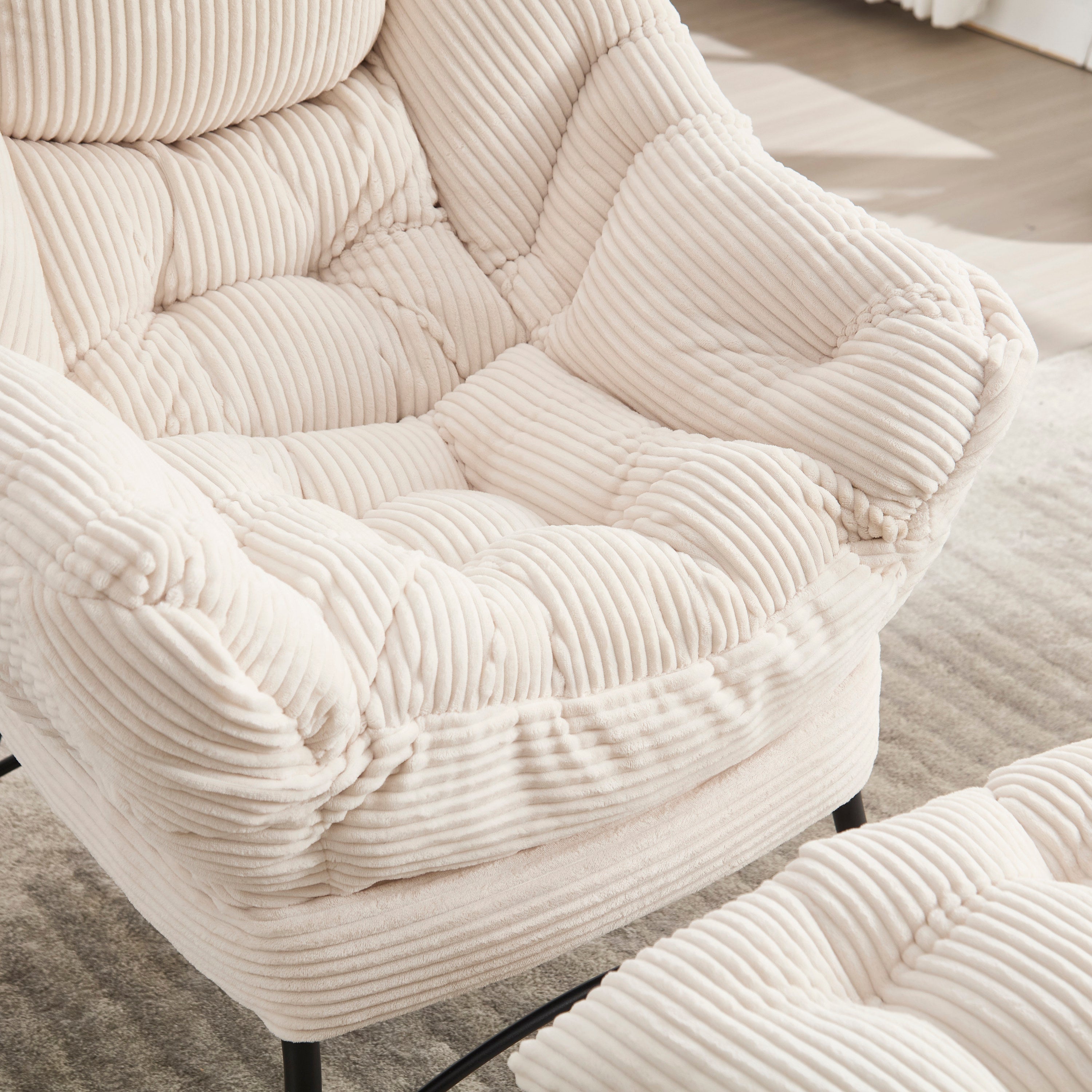 Lazy Lounge Chair with Ottoman — PP Cotton & Side Pocket