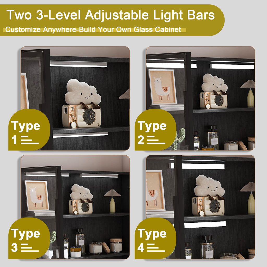 L-Shaped Computer Desk with Glass Cabinets, LED Lights & USB Charging — 43-Inch