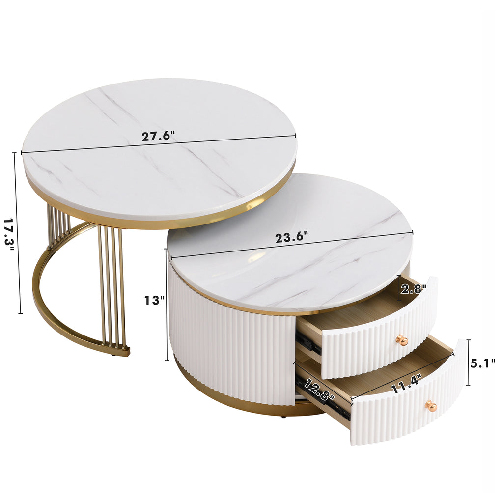 Nesting coffee tables stacked together