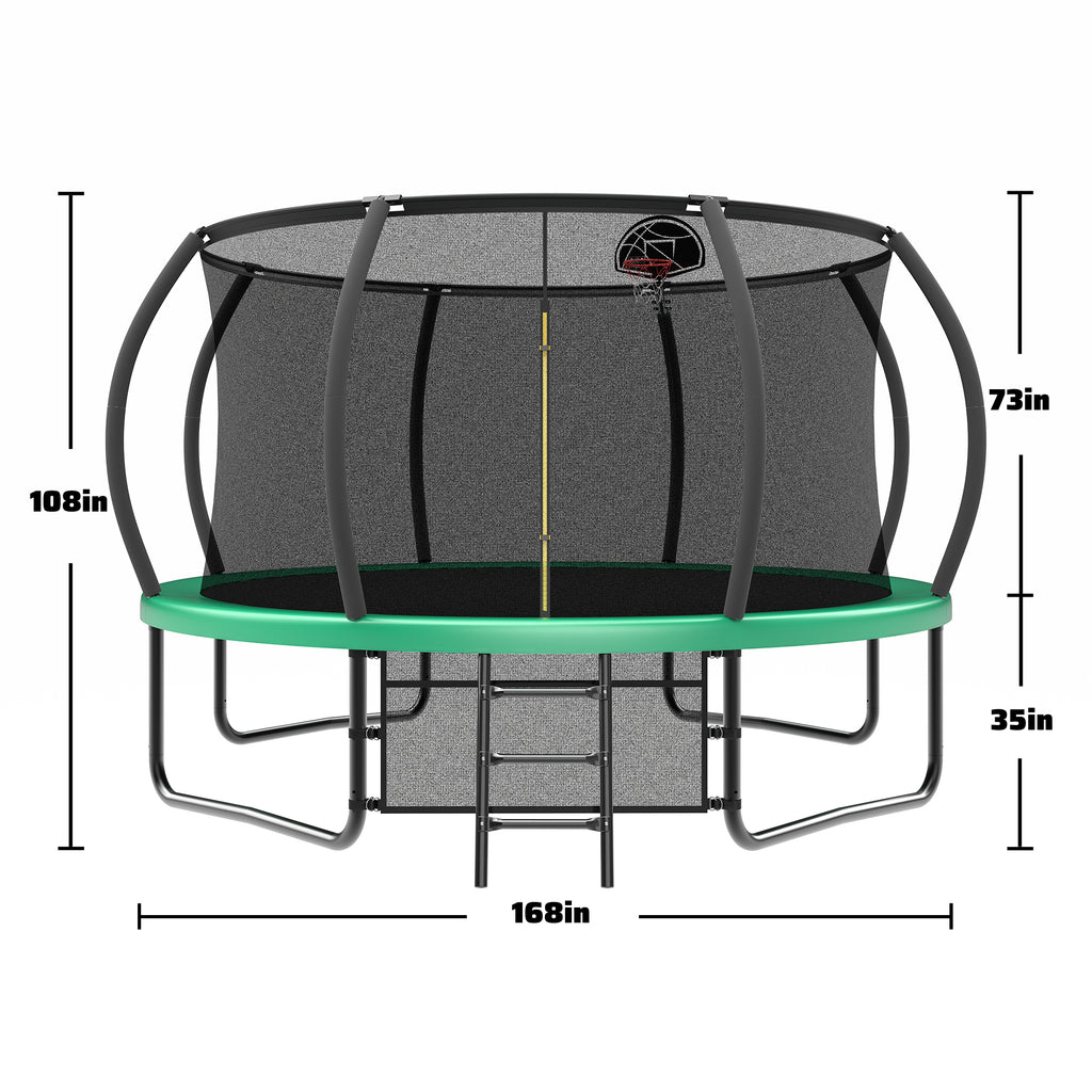 Trampoline safety enclosure net and foam-padded pole overview