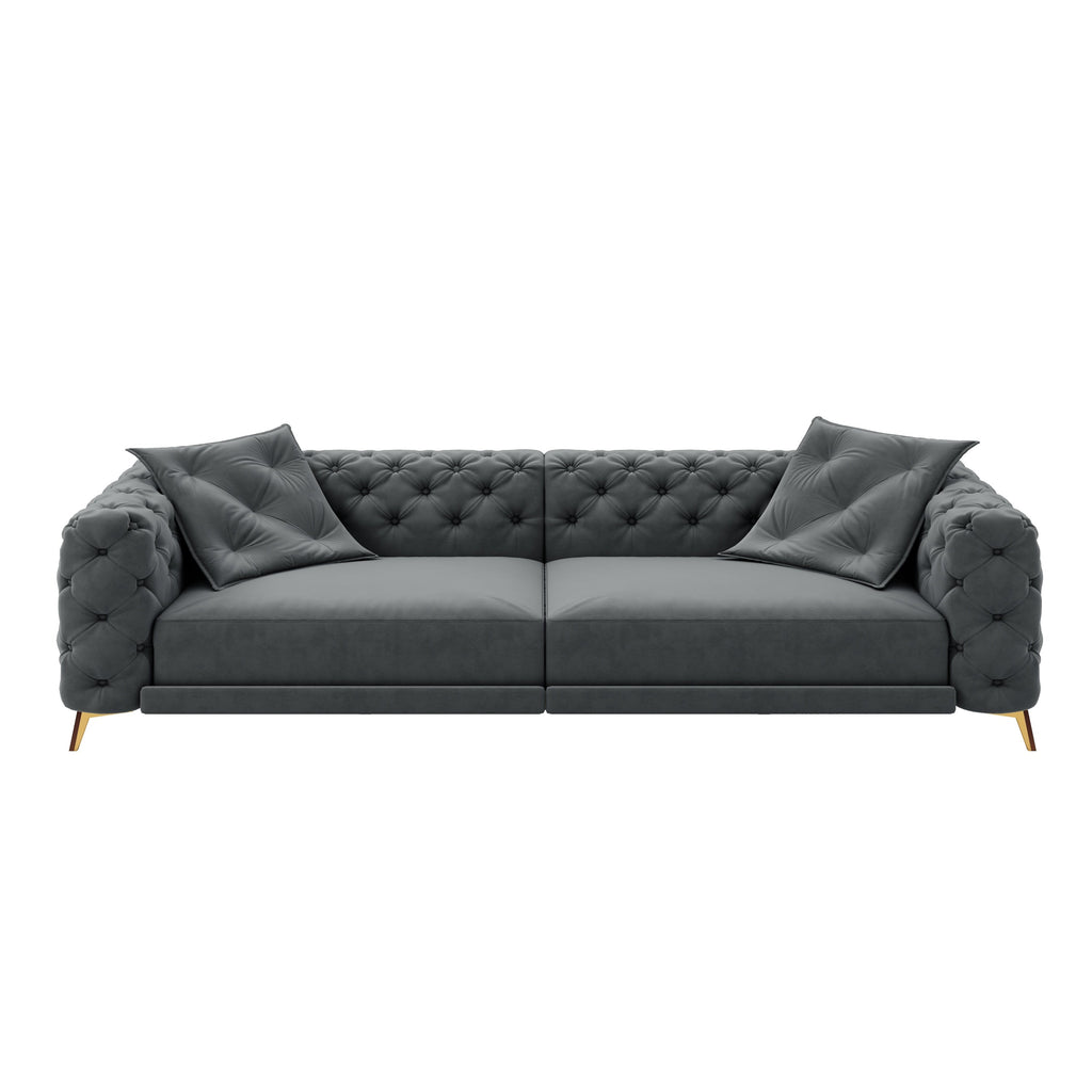 97.7' 3-in-1 Convertible Sleeper Sofa, 28.4' Deep Seat Pull Out Sofa Bed,Button Tufted Modern Sofa, 4-Seater Couch with Movable Ottoman for Apartment, Office, Bedroom,Beige/White