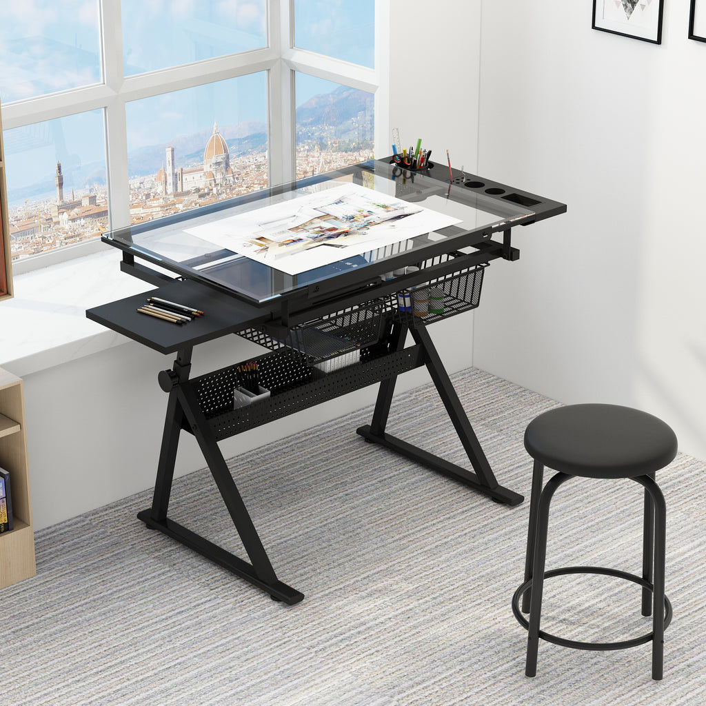 Drafting desk in home studio or art room setting