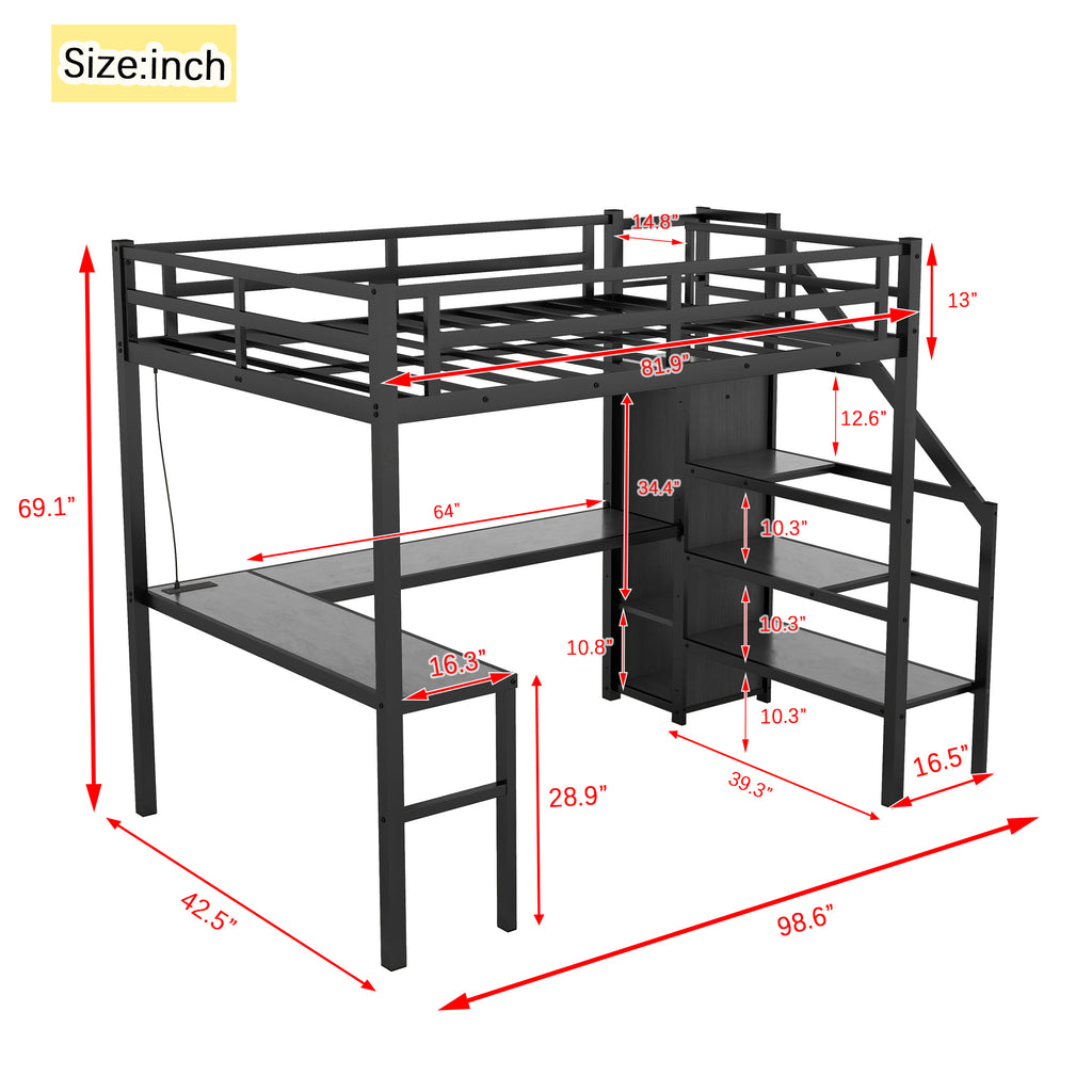 High loft bed with built-in wardrobe and LED lighting detail