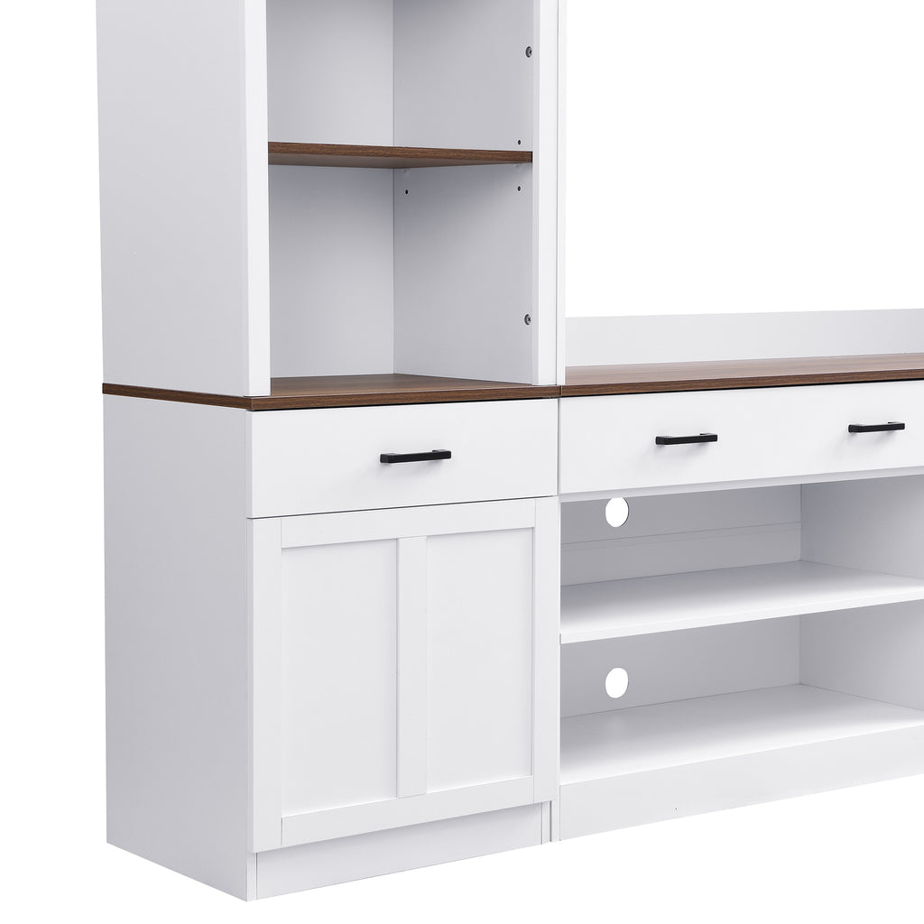 Walnut-top entertainment center mid-century farmhouse style
