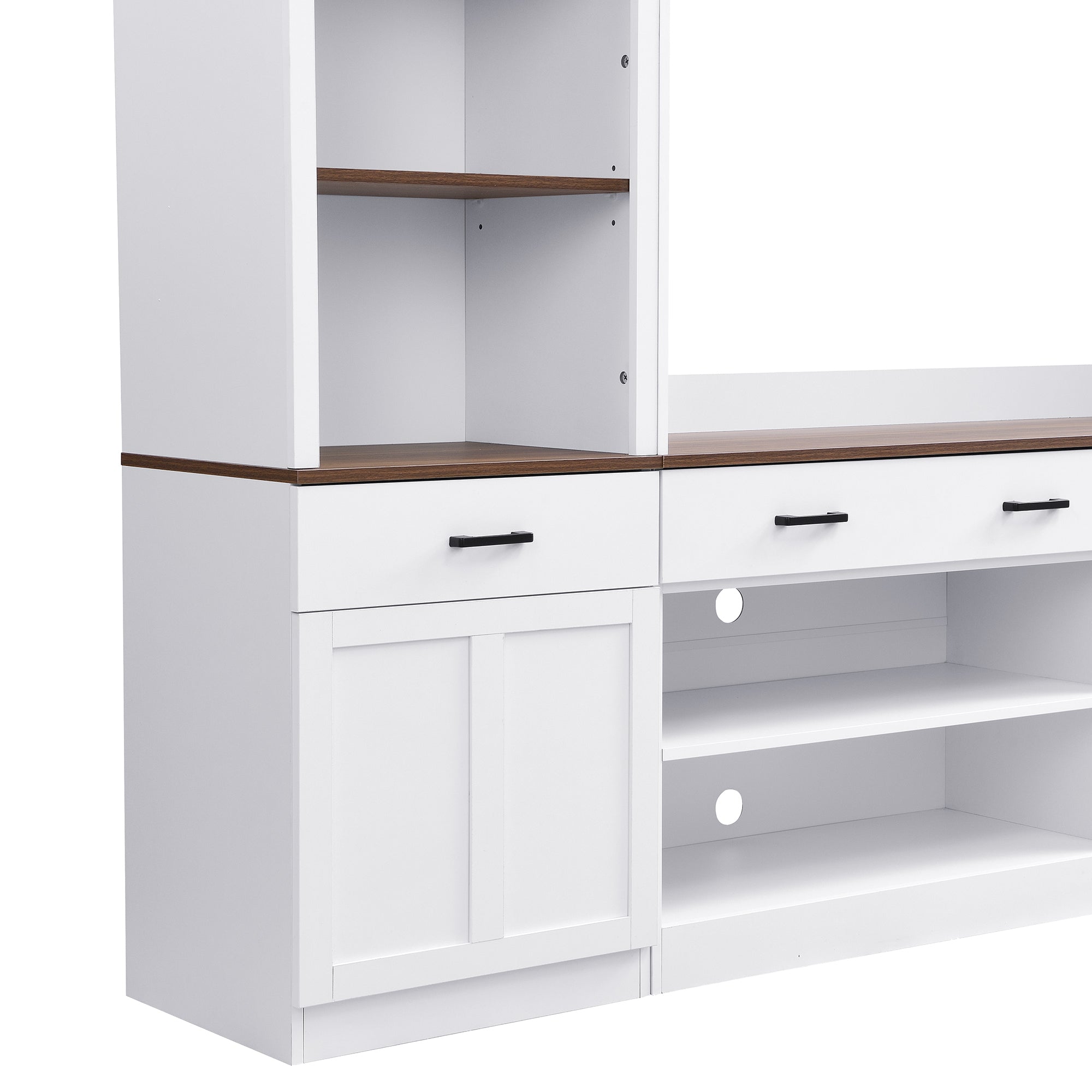 Walnut-top entertainment center mid-century farmhouse style